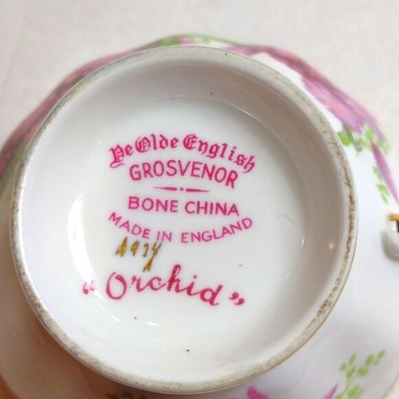 Vintage Grosvenor Orchid‎ Bone China Teacup with Matching Saucer - Picture 10 of 11